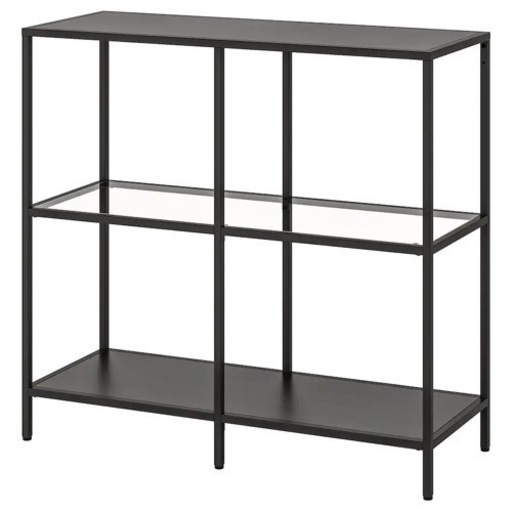 IKEA 棚 VITTSJÖ ヴィットショー シェルフユニット, ブラックブラウン/ガラス, 100x93 cm