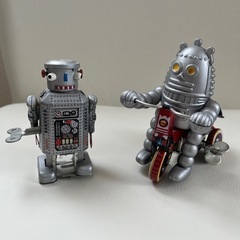 昭和レトロ　ブリキ玩具　ロボット　2体セット　当時物　動作品　【...
