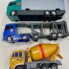 【お話中】車のおもちゃ(約30cm) 3台 カーキャリア ミキサー車