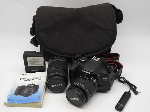 ss4700　キャノン　デジタル一眼レフカメラ　EOS Kiss x5　望遠レンズ付き　Canon　一眼カメラ　一眼レフ　デジイチ　取扱説明書付き　カメラバッグ付き　EFS 18-55　EFS 55-250　リモートスイッチ付き　黒　ブラック