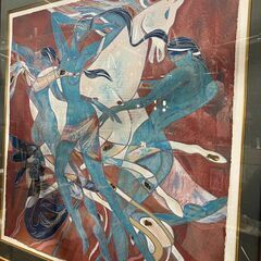 希少品 Yamin Young / 白馬 裸婦 舞い ヤーミン・ヤン 絵画 高さ1m超●E013A004