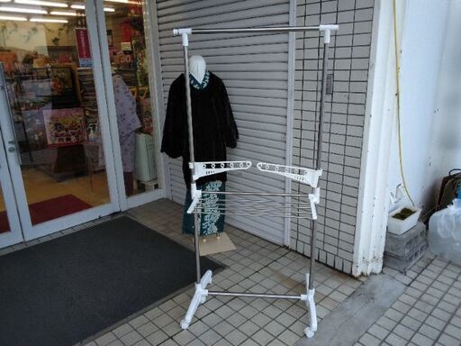 美品 伸縮 物干し竿 ハンガーラック 室内物干し