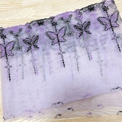 蝶々　レース　パープル　刺繍　1ヤード　紫