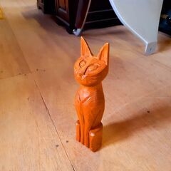 タイ製 木彫り 猫 オブジェ 置物 ネコ ねこ　/TJ-0850 2F