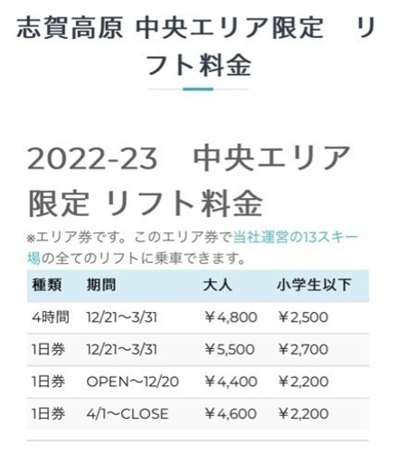 即使用可】志賀高原スキー場 中央エリア専用の1日リフト３人分 - その他