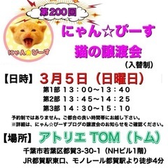 3月5日(日)🌸にゃん☆ぴーす猫の譲渡会🌸「アトリエTOM」JR...