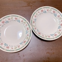 白　花柄皿　2枚セット　昭和レトロ