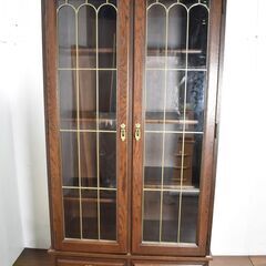 【ヤ取終了7/3】≪y567≫カリモク ヴィンテージ ガラス扉 本棚/ブックシェルフ/キャビネット/リビングボード 上下2分割 50217-06