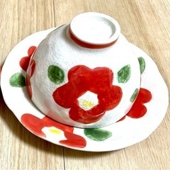 湯呑み茶碗　花柄　皿付き