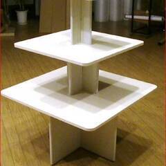 白い木製　3段　白いテーブル【廃業雑貨店の備品処分】