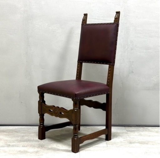 張り替え済み□アンティーク 椅子 チェア アームレス 木彫刻 装飾 