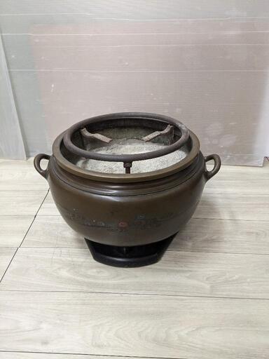 宣徳銅　瓶掛 銀象嵌　大型火鉢　手あぶり火鉢 ひばち 古銅　時代物　骨董品