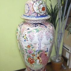 R524 有田焼 三段壺 大型壺 飾壷 花鳥  古美術品 USED・美品