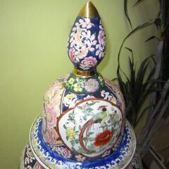 R524 有田焼 三段壺 大型壺 飾壷 花鳥  古美術品 USED・美品