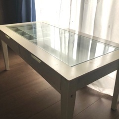 テーブル　サイド　ローテーブル　ホワイト　ガラス