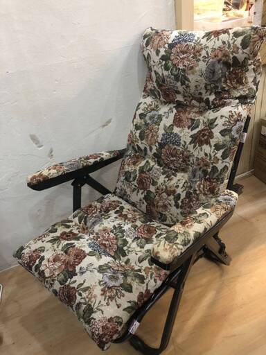 谷村実業 リクライニングアームチェア ヘッドギア付き ゴブラン TAN-808 花柄 折り畳み 椅子