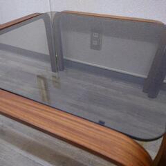 テーブル/脚:木製/土台:ガラス製、ガラス取り外し可能