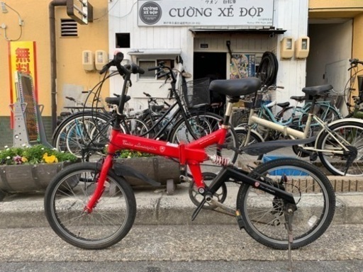 　折りたたみ自転車　ＬＡＭＢＯＧＩＮＩ　２０インチ　6変速　赤　雨カバー　付き