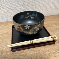 【新品】瑞陶　丼茶碗　5客セット　黒　蝶の都