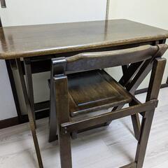 【0円】木製折り畳みテーブルと椅子(2脚)のセット