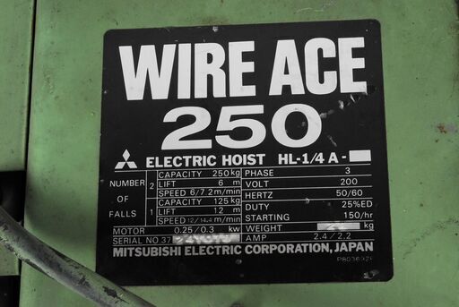 0384 三菱 ホイスト 200V WIRE ACE 250 ワイヤーエース 愛知県岡崎市