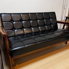 カリモク60 Kチェア2シーター W36143 スタンダードブラック アームトップ/ビーチ材