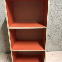 木製 3段 カラーボックス 本棚 収納棚 オレンジ 昭和レトロ ...