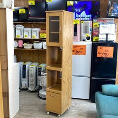 キャスター付き スリムキッチンラック 幅32cm 隙間収納 食器棚 ガラス 