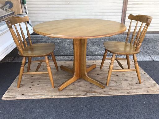 木製 ダイニングテーブル 丸テーブル 椅子2脚セット おしゃれ 直径102cm×高さ72cm