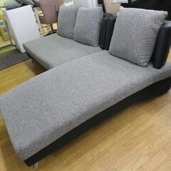 3人掛けカウチソファ ブラック×グレー系 幅213㎝ 左右カウチ対応 L