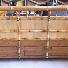 美品 梅里竹芸 3人掛けソファ 幅161cm 3シーター 高級 真竹 工芸品 バンブー 長椅子 健康椅子 ベンチ キャスター付き 札幌市東区 新道東店