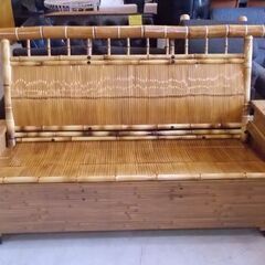 美品 梅里竹芸 3人掛けソファ 幅161cm 3シーター 高級 真竹 工芸品 バンブー 長椅子 健康椅子 ベンチ キャスター付き 札幌市東区 新道東店