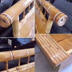 美品 梅里竹芸 3人掛けソファ 幅161cm 3シーター 高級 真竹 工芸品 バンブー 長椅子 健康椅子 ベンチ キャスター付き 札幌市東区 新道東店