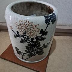 有田焼 鶴に松 赤濃 手造り 火鉢 骨董品