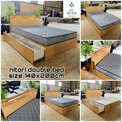 減安‼️ニトリダッブルベッド＋マットレス付き✓美品幅140cm♨️「大阪  