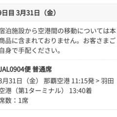 【ネット決済】JAL　沖縄→羽田　片道チケット