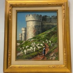 堀林弥　油彩画 風景画 額装 油絵　城壁　スペイン