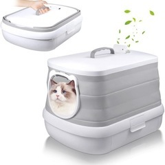 猫用トイレ　シャベル収納スペース付き　折りたたみ式　ポータブルトイレ