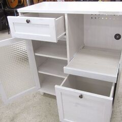 キッチンキャビネット 80cm ミドルレンジボード ホワイト系 木目調  電子レンジ 収納  札幌市北区屯田