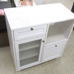 キッチンキャビネット 80cm ミドルレンジボード ホワイト系 木目調  電子レンジ 収納  札幌市北区屯田