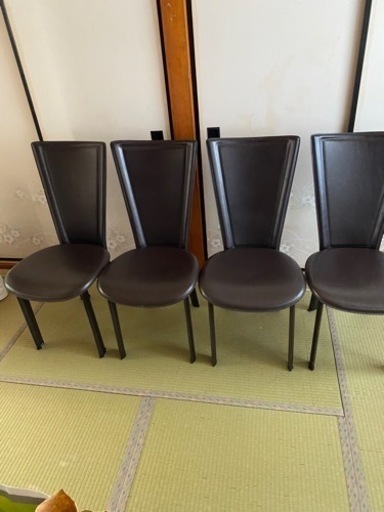大塚家具 ダイニングチェア 4脚セット 黒革 ダイニングチェア 4脚