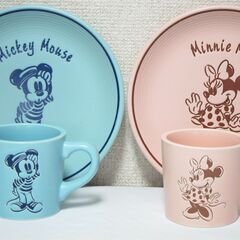 ミッキー&ミニー☆カップと小皿のセット 陶器製