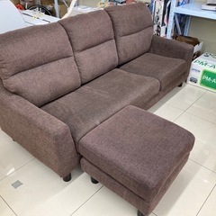 HJ353【中古】3人掛けソファ 茶 L字ソファ オットマン付き