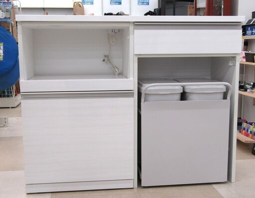 ニトリ 組み合わせキッチンボード リガーレ ハイタイプ スリムタイプ 上置きなし キッチン家具 ホワイト ゴミ箱ワゴン付き