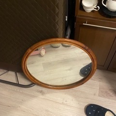 （在庫処分）　アンティーク調　丸鏡　木製鏡
