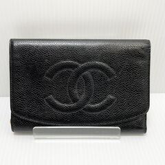 シャネル CHANEL キャビアスキン デカココマーク 三つ折り財布 