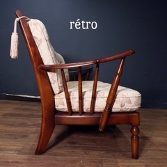 ☑️ヤフオk売約済　極上カリモク14万花柄昭和レトロ高級天然ブナ材木3人掛けソファーセットオットマン