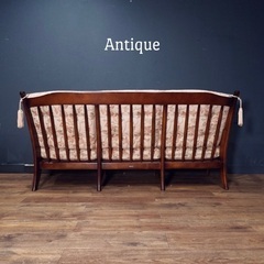 ☑️ヤフオk売約済　極上カリモク14万花柄昭和レトロ高級天然ブナ材木3人掛けソファーセットオットマン