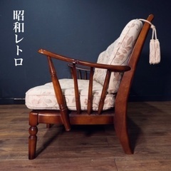 ☑️ヤフオk売約済　極上カリモク14万花柄昭和レトロ高級天然ブナ材木3人掛けソファーセットオットマン