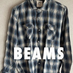 ビームス　beams ブルー　ホワイト　チェックシャツ
